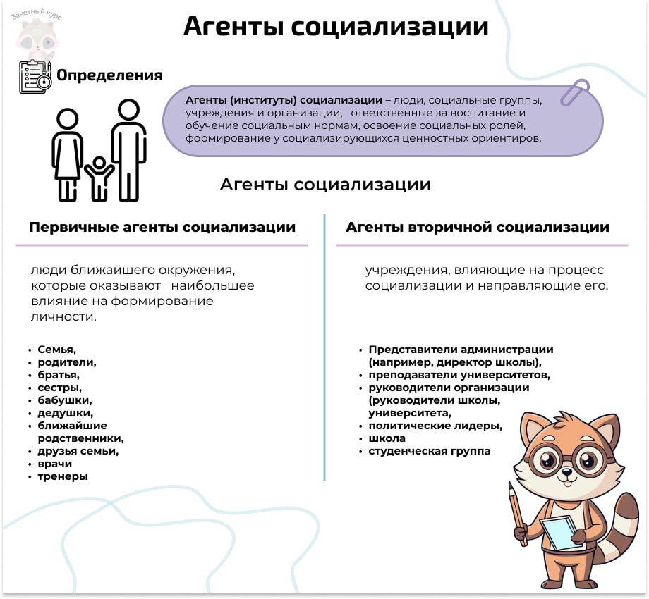 Особенности агентов социализации. Особенности агентов социализации