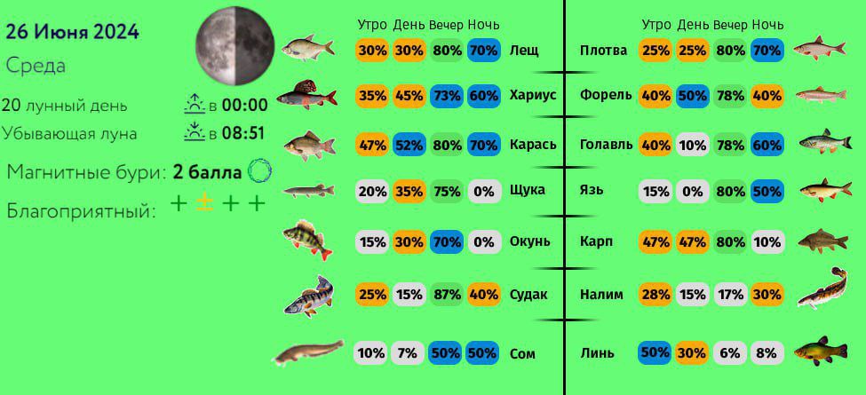 Календарь на август 2024 года клева рыбы